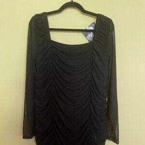 Women's Long Sleeve Mesh Bodycon Dress - Ava & Viv Black 1X NWT Flattering